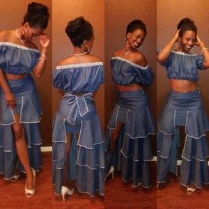 denim skirt set